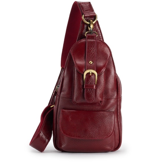 amerileather grylls petite cowhide leather multi pocket sling backpack Purse (#707-012457) Full length side Amerileather | Bags | Amerileather